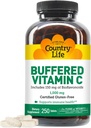 Vida en el País Vitamina C 1000mg con Bioflavonoides, Calcio, Magnesio, Potasio - Apoyo Inmunitario, Capsules Veganos, Libre de gluten, Gentle on Stomach - 250 Tablets