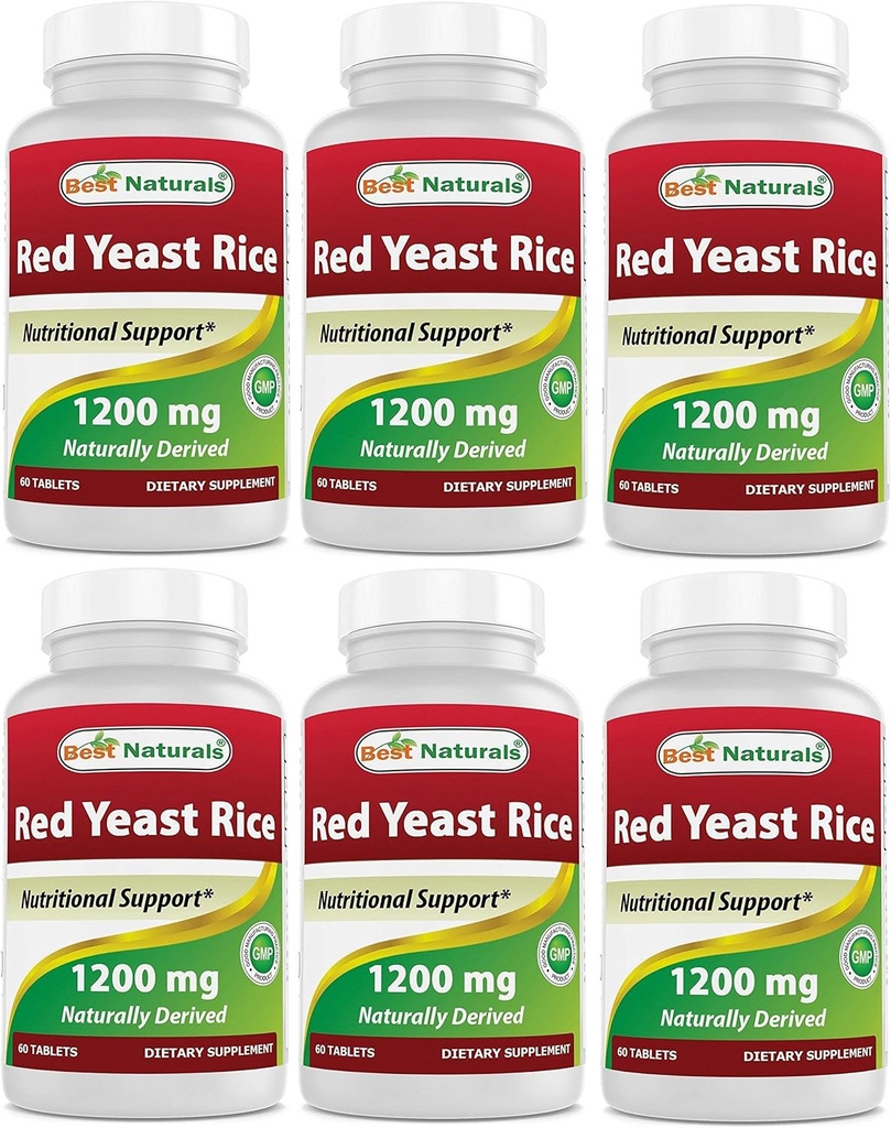 Mejores Naturales Red Yeast Rice 1200 Mg Tablet for Healthy Cholesterol Level, 60 Cuenta (Pack of 6)