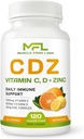 TENIDO C D Z TENIDO Vitamina C, 1000mg TENIDO Vitamina D3, 125mcg TENIDO Zinc, 25mg ANTERITO NO GMO &amp; Gluten Gratis TEN 120 Capsules Vegetarianos ANTE 120 Servimientos