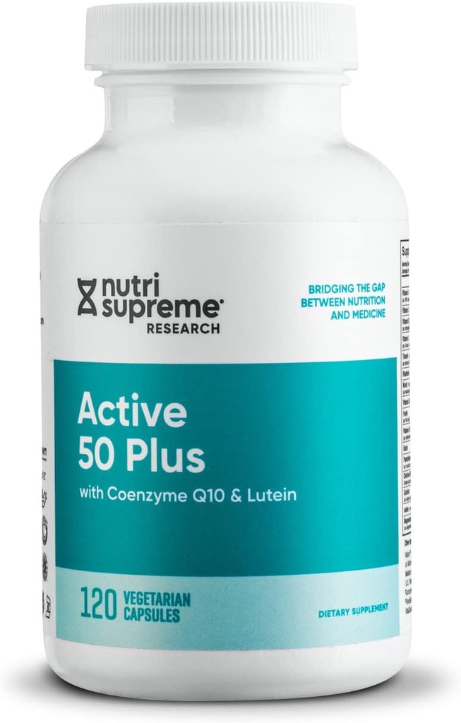 Nutri Supreme Active 50 Plus, CoQ10, Lutein, ALA y Turmeric, Advanced Formula for Healthy Aging and Vitality, 120 Vegetable Capsules