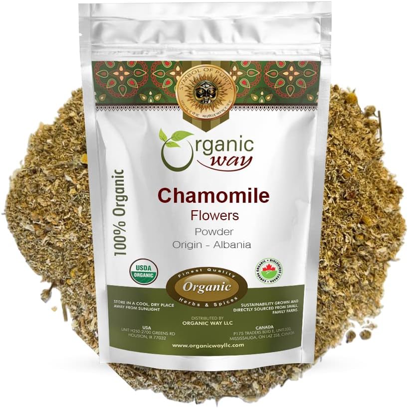 Organic Way Chamomile Flowers Powder (Matricaria chamomilla) Herbal Tea - European Wild-Harvest | Organic & Kosher Certified | Non GMO | USDA Certified | Origin - Albania (1/4 LB - 4 Oz)