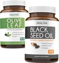 Hoja de oliva &amp; Black Seed Oil (3-Month Supply) Leaf &amp; Seed Bundle of Olive Leaf Extract (120 Capsules) Super Strength y Black Seed Oil (180 Capsules) Cold presionó Nigella Sativa Cumin Seed