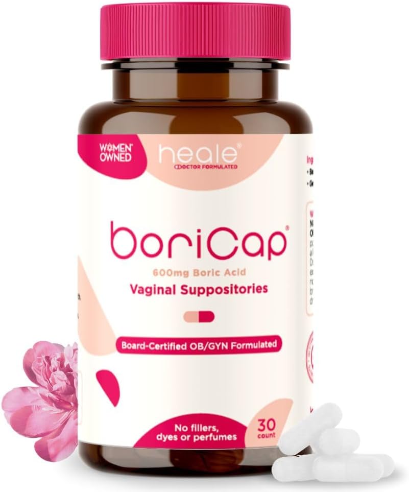 BoriCap - Boric Acid Suppositories for Women - 600 mg - Vaginal Health & Balance, Itch " Odor - Natural Relief - Feminine Hygiene Products - Made in USA by Heale - 30 Capsules