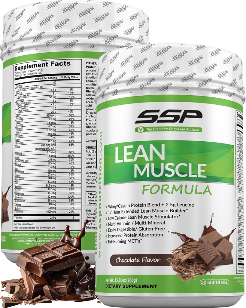 SSP Protein - Whey Isolate " Casein with Leucine " MCT - Reemplazo de la mealla de chocolate bajo en calorías para la nutrición del músculo magro