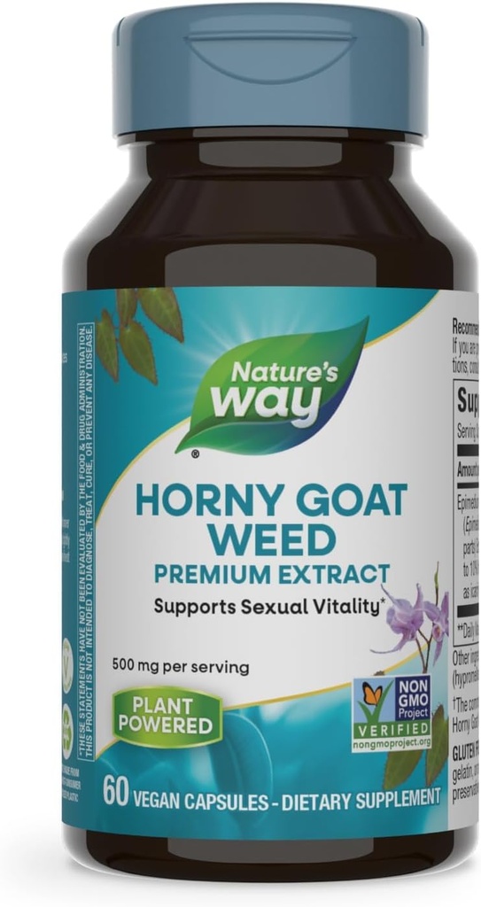 Manera Horny Goat Weed Premium Extracto Vitalidad Sexual* No GMO, Vegan, 60 cápsulas