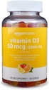 Basics Vitamina D3 2000 UI Gummies, Orange, Lemon &amp; Strawberry, 160 Cuenta (2 por Serving) (antes Solimo)