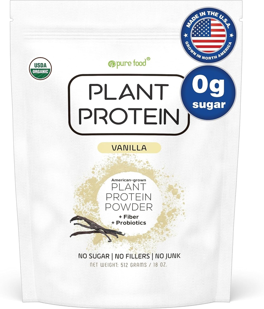 Alimentos puros: Polvo de proteínas con base vegetal con probióticos ← Orgánica, Limpia, Todo Natural, Vegano, Vegetariano, Suplemento Nutricional Total Superalimentario sin Aditivos