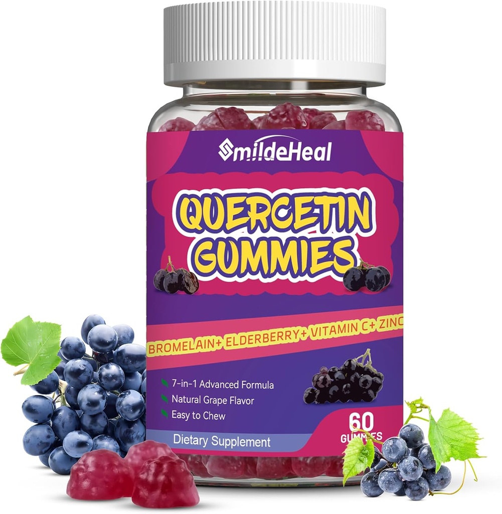 Quercetin Gummies 1200MG, Quercetin Gummies with Bromelain, Zinc Vitamin C, Quercetin Supplement Gummies for Adult &amp; Kid, 60 Vegan Gummies
