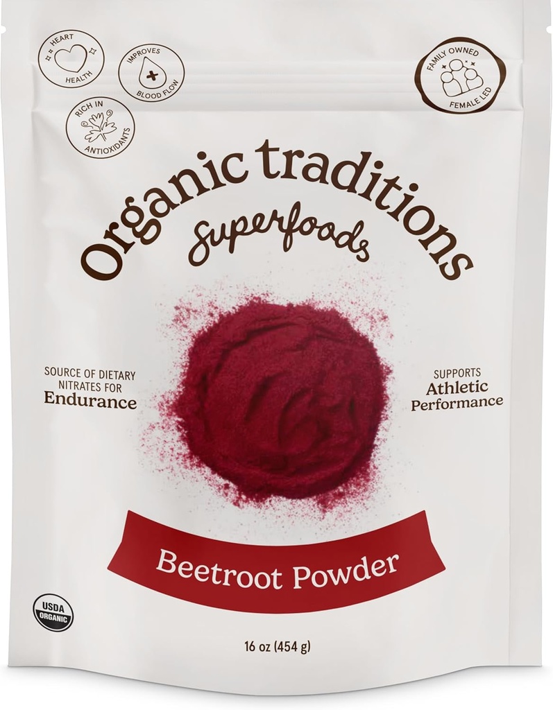 Tradiciones Orgánicas   Beetroot Powder  sometida Orgánica Beetroot Powder Vegan Non-GMO Superfood TEN 16oz/1lb (454g) Bag