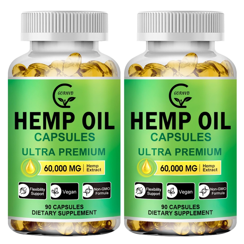 (2-Pack) Alto Potency Hemp Oil Capsules - 180 Veggie Softgels - 60.000 maximum Strength, Immune System Support, Focus Calm, Relax, Mood, Pure Extract, Organic, Vegan, Non-GMO