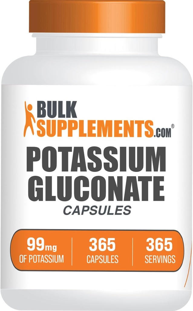 BulkSupplements.com Potassium Gluconate Capsules - Potassium Gluconate Supplement, Potassium Gluconate 99mg, Potassium Supplement - Gluten Free, 1 cápsula por Serving, 365 cápsulas (Pack of 1)