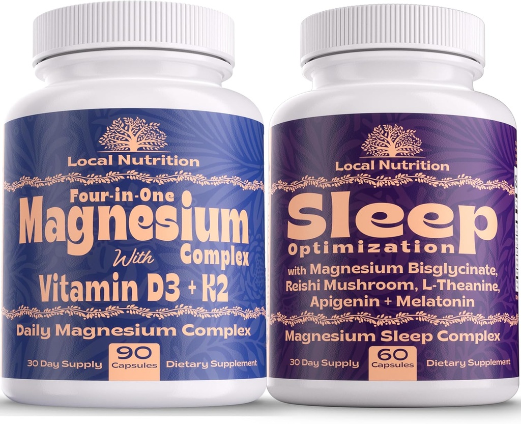 Natural Sleep Aid Magnesium Complex Bundle - Premium Sleep Support Suplemento y Magnesium Supplement - One Month Supply, Made in The USA