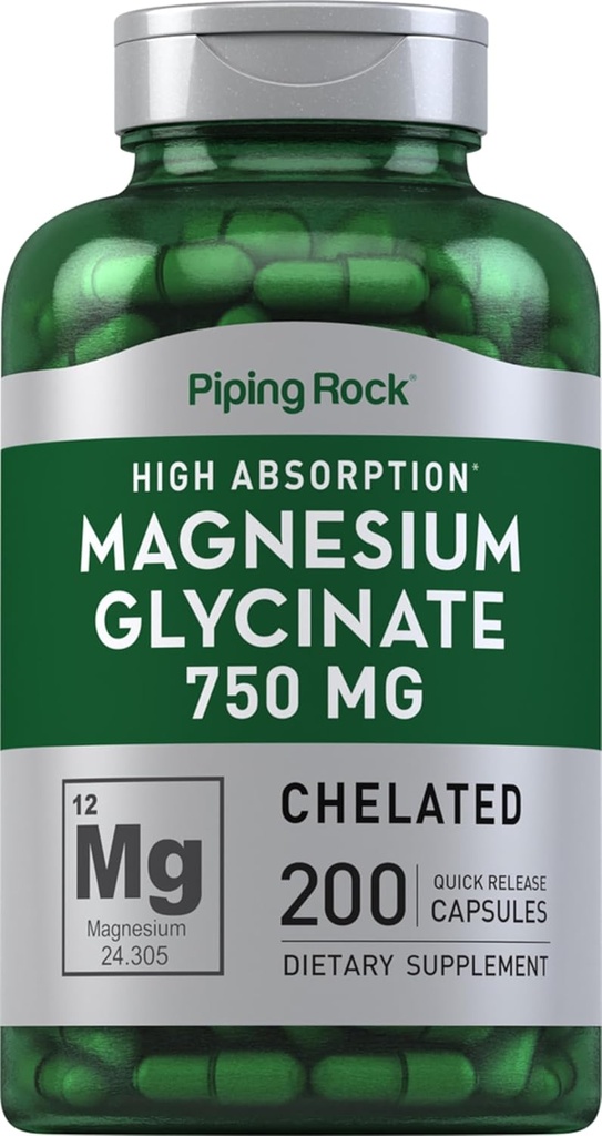 Piping Rock Magnesium Glycinate Capsules Silencio 750mg Silencio 200 Conde Silencio Alta Absorción Silencio Chelated Silencio No GMO y Gluten Suplemento Libre