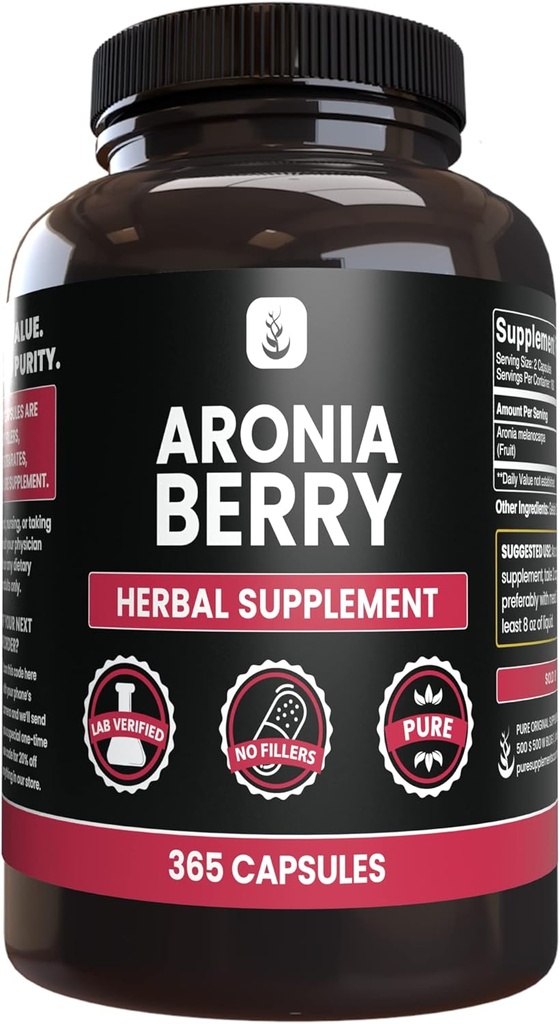 PURE ORIGINAL INGREDIENTS Aronia Berry Extract, (365 Capsules) Always Pure, No Additives Or Fillers, Lab Verified