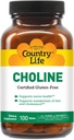 Country Life Choline 266mg, Certified Gluten Free, Certified Vegan, Certified Halal - 100 Cuadros