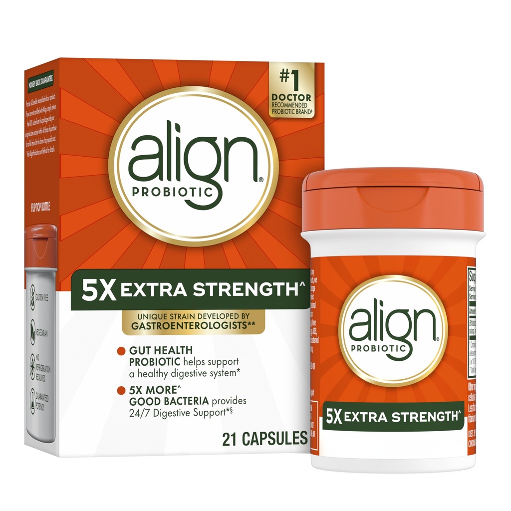 Align Probiotic Extra Strength, Probiotics for Women and Men, #1 Doctor Recommended Brand‡, 5X Más Good Bacteria^ to Help Support a Healthy Digestive System*, 21 Capsules (Packaging May Vary)