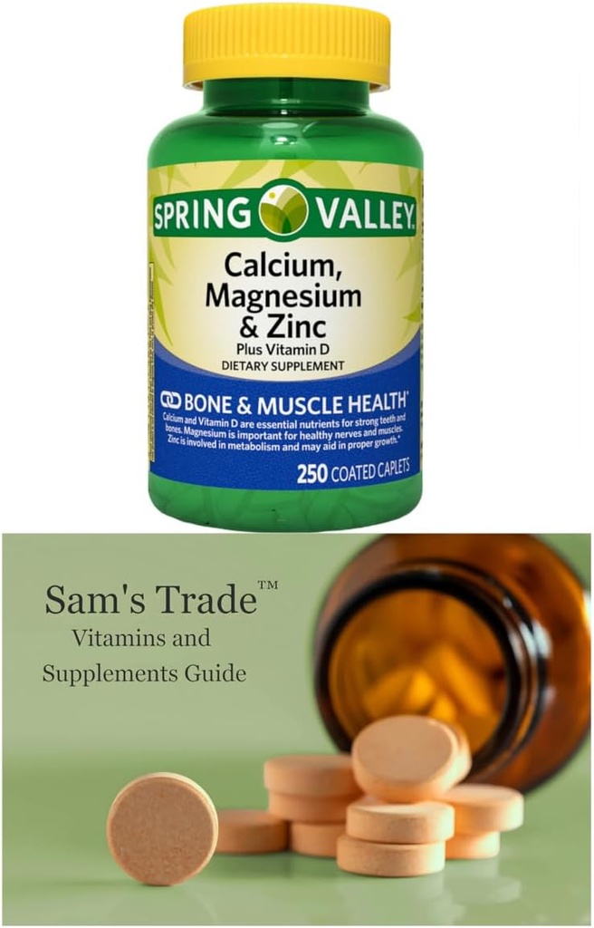 Spring Valley Calcio, Magnesio y Zinc Plus Vitamina D3 Coated Caplets, 250 Con