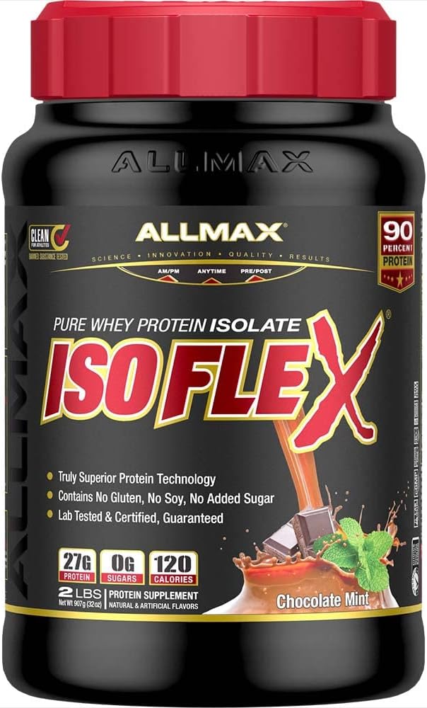 ALLMAX Nutrition - ISOFLEX Whey Protein Powder, Whey Protein Isolate, 27g Protein, Chocolate Mint, 2 Pound
