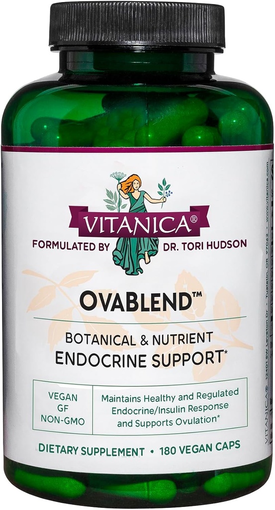 Vitanica OvaBlend - Ovarian Health &amp; Hormone Balance for Women - Endocrine Support Supplement with Sarsaparilla Root & NAC - Herbal Dietary Supplement for Women - Lady - 180 Vegan Caps