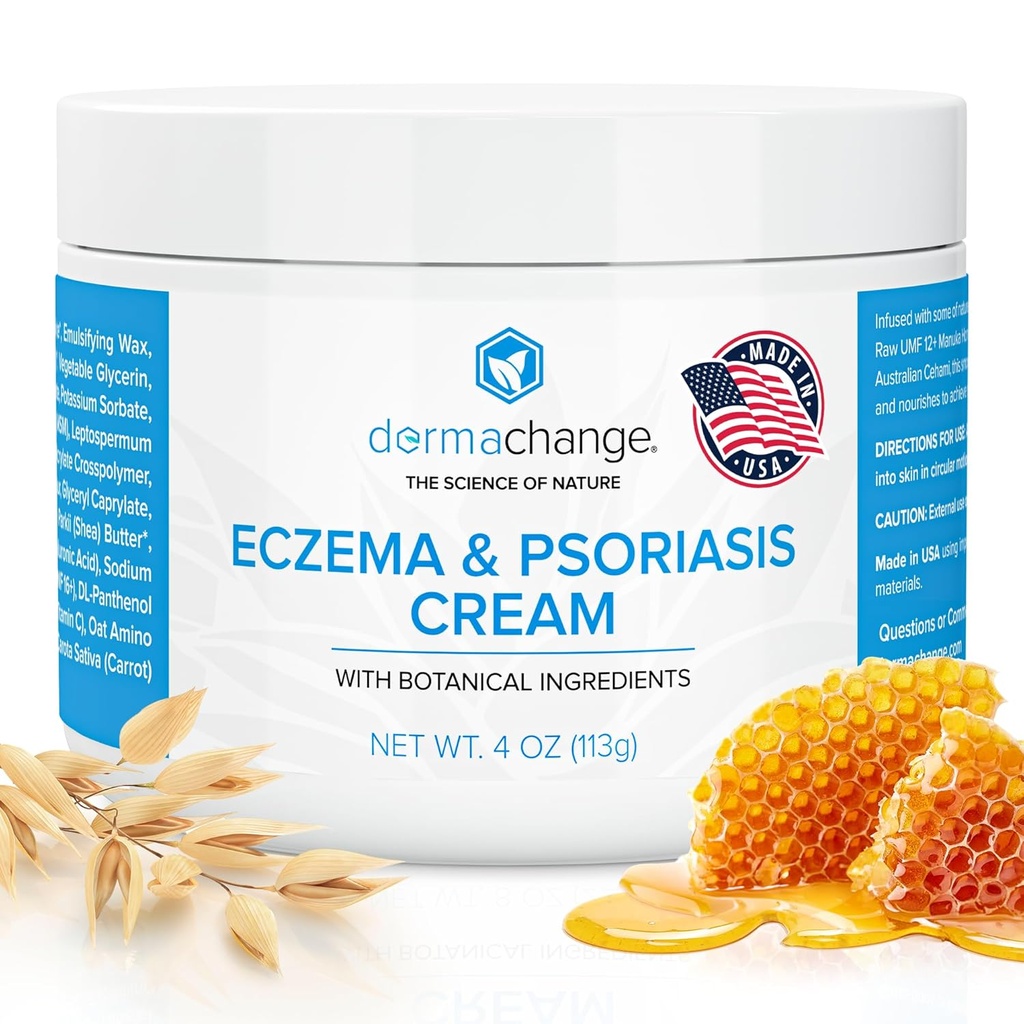 Eczema &amp; Psoriasis Crema para la piel seca y picante - Dermatitis seborreica Crema facial - calmante " hidratación - Manuka Honey " Shea Butter - Psoriasis Relief for Adults " Kids (4oz)