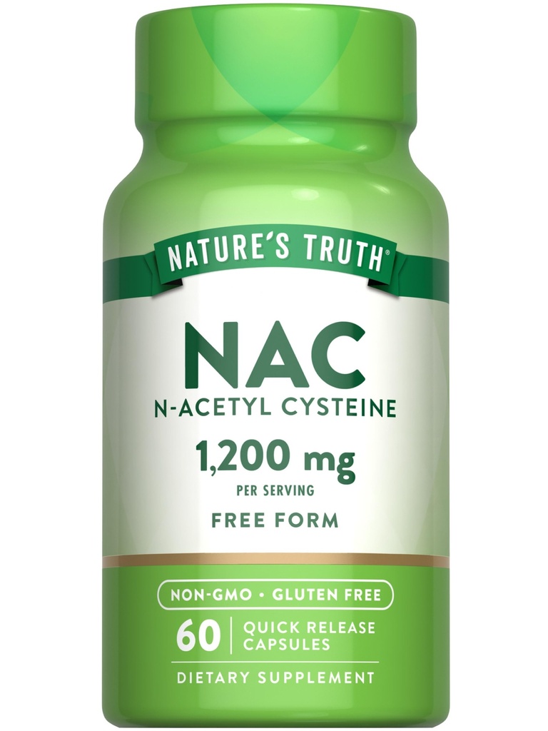 La verdad de la naturaleza NAC Suplemento Silencio 1200mg Silencio 60 Capsules Silencio N Acetyl Cysteine ← Forma libre Amino Acid Silencio No GMO y Gluten Suplemento gratuito