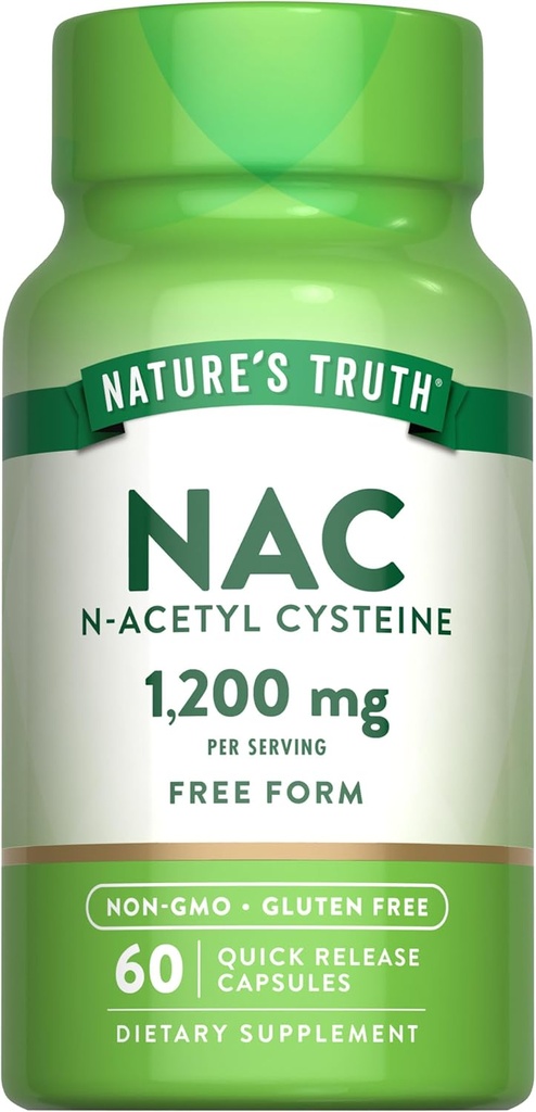 La verdad de la naturaleza NAC Suplemento Silencio 1200mg Silencio 60 Capsules Silencio N Acetyl Cysteine ← Forma libre Amino Acid Silencio No GMO y Gluten Suplemento gratuito