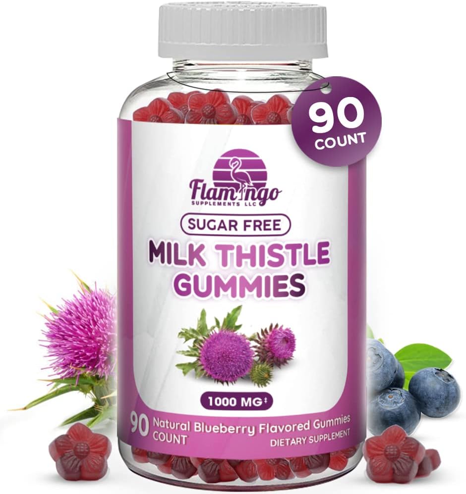 Milk Thistle Gummies- Naturally Flavored, Sugar-Free Milk Thistle 1000mg Extract – Liver Detox, Support, Renew Cleanse. Delicioso Alternativa a las cápsulas de carga de leche, potencia o té - 90 Cuenta