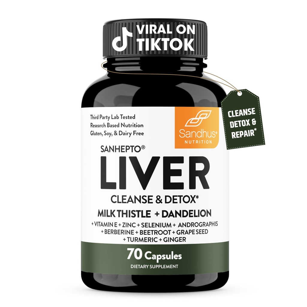 Sandhu's Liver Cleanse Detox " Repair Support Capsules with Milk Thistle " Dandelion Root ← Herbal Supplement Pills for Liver Health Silencio for Men " Women TEN Made in USA TEN Viral on Tiktok TEN 70 Conde