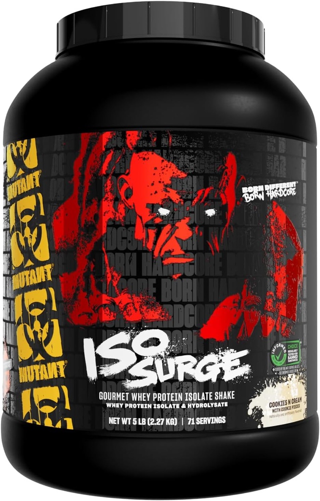 Mutant ISO Surge Whey Protein Isolate Powder Actos rápidos para ayudar a recuperar, construir músculo, a granel y fuerza, 5 lb - Cookies &amp; Cream