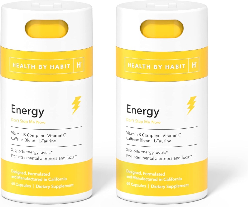 Salud por Habit Energy Supplement 2 Pack (120 Capsules) - Natual Caffeine Blend, Vitaminas B &amp; C, soporta niveles de energía, promueve la alerta mental y el foco, Vegan, No GMO, Sugar Gratis (2 Pack)