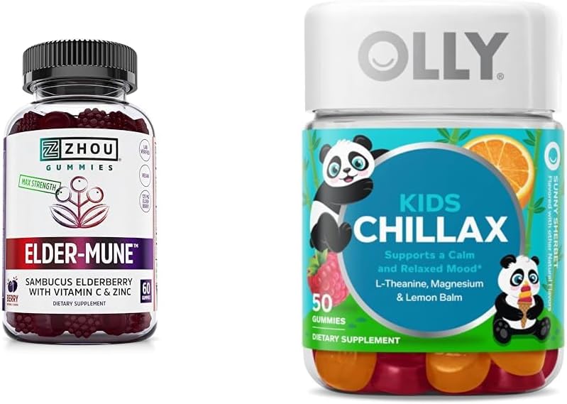 Zhou Nutrition Elderberry Gummies 60 Count & OLLY Kids Magnesium Gummies 50 Count Immune & Calm Support