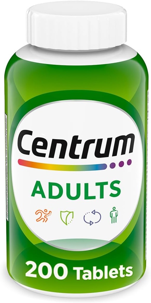 Suplemento Multivitamina/Multimineral de Adulto Centrum con Antioxidantes, Zinc, Vitamina D3 y B Vitaminas, Gluten Free, Ingredientes no transgénicos - 200 Condes
