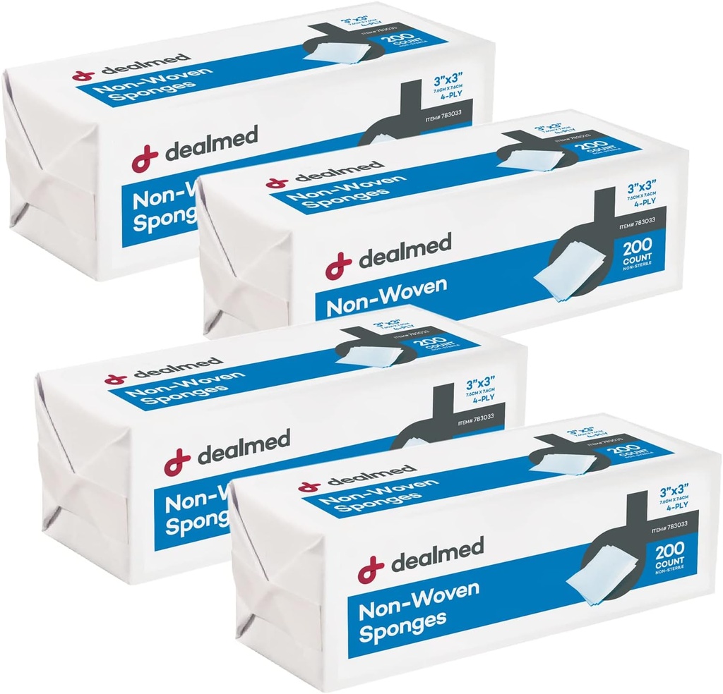 3" x 3" Esponjas de gaucho no tejido (200 conde) 4-Ply All-Purpose No estéril de Gauze desinfectante Cuidado de la herida producto para el kit de primeros auxilios / instalaciones médicas (Pack de 4)