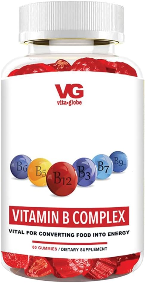VITA GLOBE B Complejo Gummy Vitaminas – Sabor de Fresa con Vitamina C, Niacina, B6, B12 &amp; Biotin ← Suplemento diario para la energía, metabolismo " Apoyo cognitivo TEN 60 Gummies (Pack of 1)