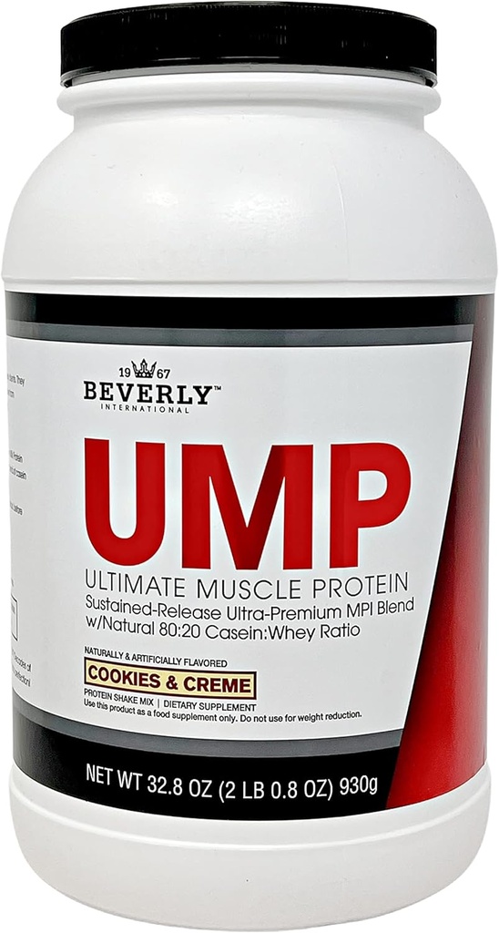 Beverly International UMP Protein Powder, Cookies " Cream. Unique Whey-Casein Ratio Builds Lean Muscle. Easy to Digest. No Bloat. (32.8 oz) 2lb .8 oz