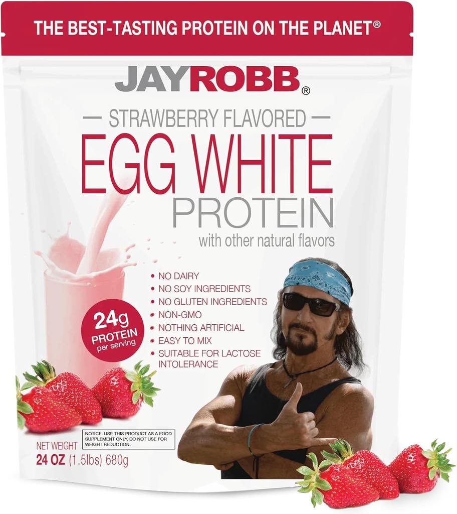 JAYROBB Strawberry Egg White Protein 24 oz, 1.5 libra bolsa