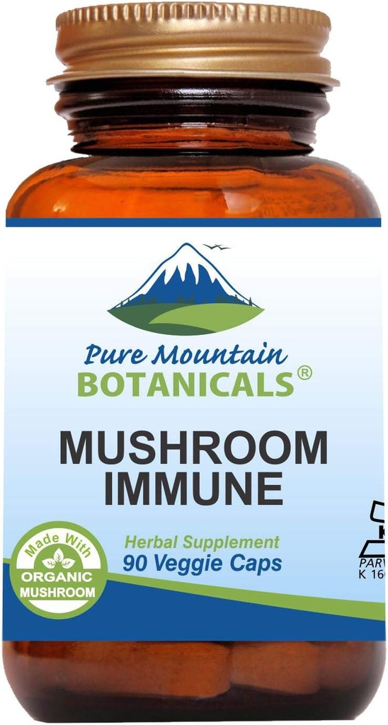 Pure Mountain Botanicals Mushroom Immune - 90 Kosher Capsules con 14 poderoso Mycelium Incluyendo Certified Organic Maitake - Reishi - Turquía Tail - Chaga - Cordyceps - Shiitake - Lions Mane