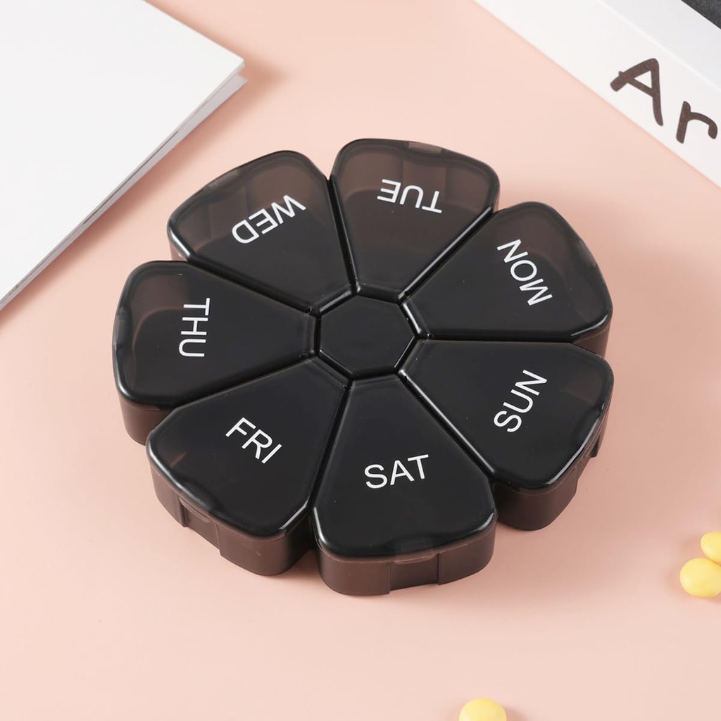 Travel Pill Organizer, 7-Day Weekly Vitamin Medicine Case, Portable Medication Box for Meds, Mineral, Fish Oil, DHA, Turmeric, Supplement, Capsule, 7 Compartment Daily Pill Dispenser Reminder