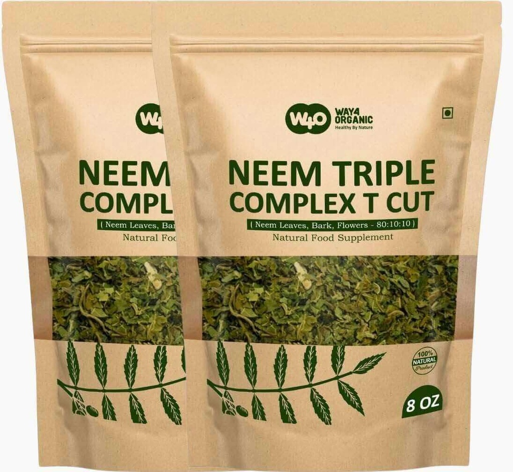 Neem Complejo Triple T Corto (No Polvo), Bueno para hacer té de hoja fresca 8 onzas, hojas, corteza, flor en Ratio(80:10:10) (Pack de 2)
