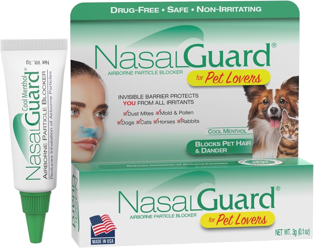 Bloqueador de partículas de Airborne Gel para amantes de mascotas – ayuda a reducir la inhalación de pelo de mascotas, dander " alérgenos – libre de drogas, uso diario, hecho en EE.UU. (Cool Menthol, 3g Tube)