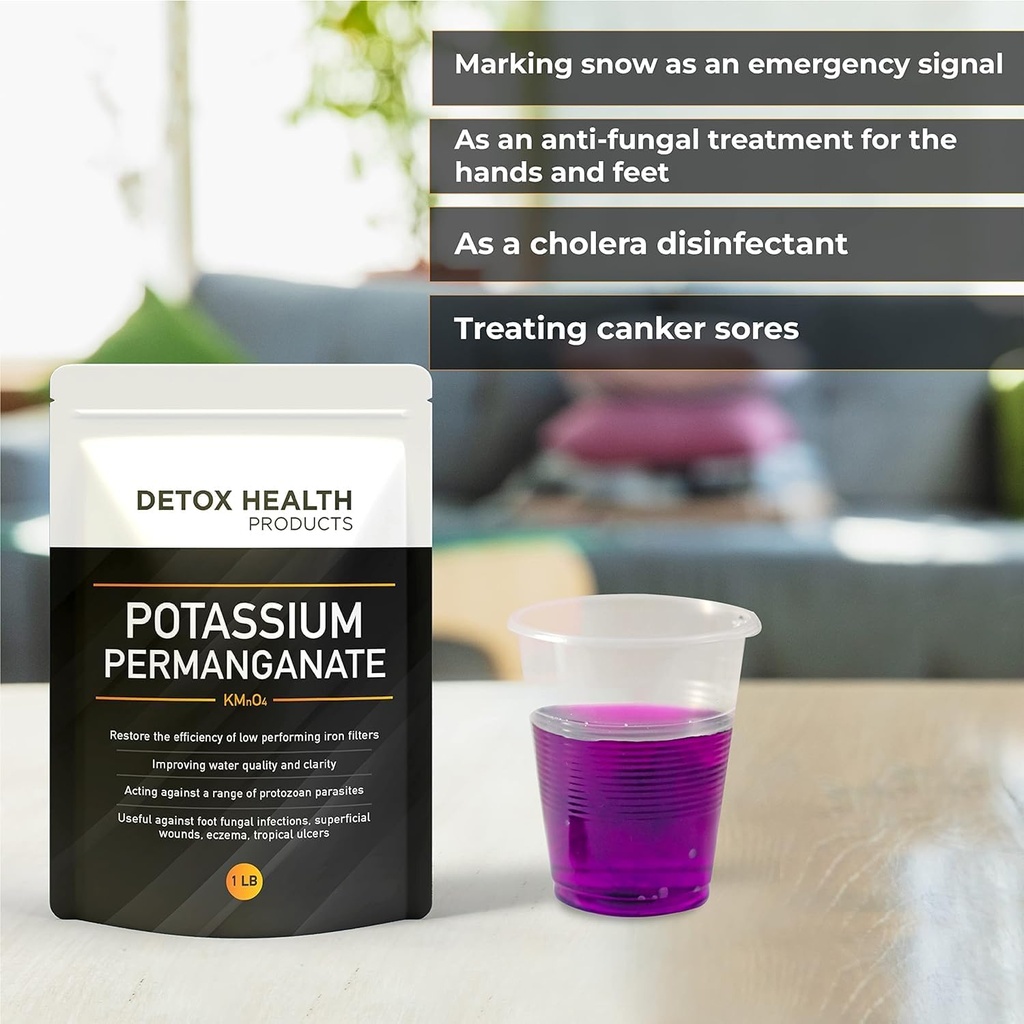 Potasio Genérico ~ Permanganate Crystal - Powder de Flowing Gratis - Detox Health Products - 2 OZ