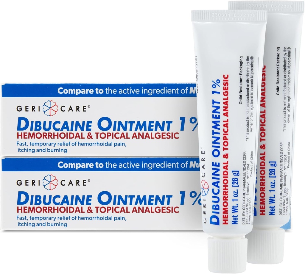GeriCare Dibucaine Hemorroid Ointment 1% Doin-Relief Hemorrhoid Cream Hemorroidal < Topical Analgesic Tortura Quick Relief from Burning < Itching ← Acción rápida Tratamiento de la hemorroides externa 1oz (2 Pack)