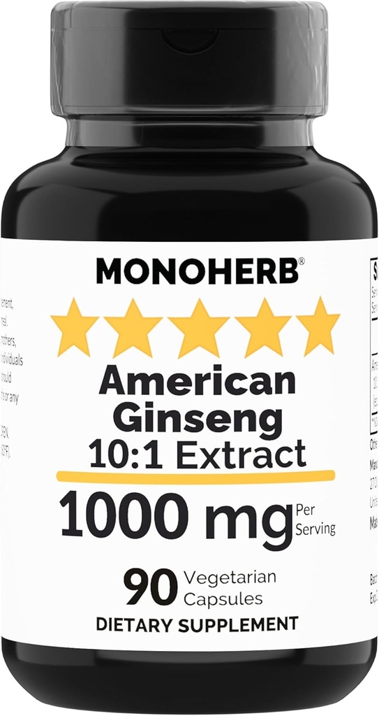 MONOHERB American Ginseng Extracto 1000 mg - 90 cápsulas vegetarianas