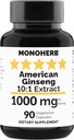 MONOHERB American Ginseng Extracto 1000 mg - 90 cápsulas vegetarianas