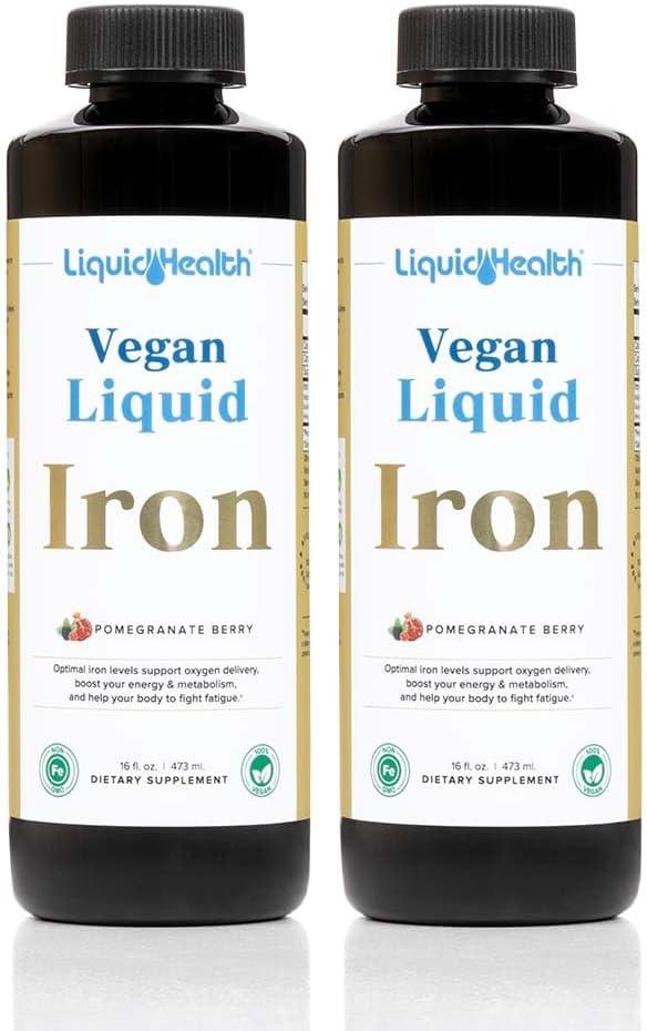 LIQUIDHEALTH Vegan Liquid Iron Supplement with SunActive & Ferrochel Fe - Natural Energy, Immune System " Metabolic Support, Increase Mental Clarity, Prenatal/Postnatal - USA Made, Non-GMO (2 Pack)