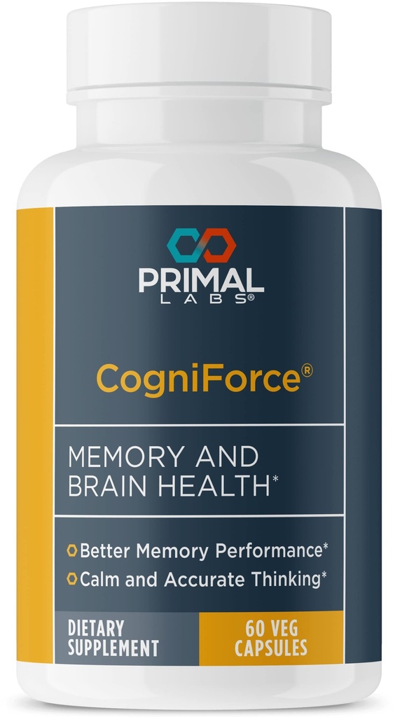 Primal Health CogniForce - Memory & Brain Health - Acetyl L-Carnitine Formula - Mejor rendimiento cognitivo - Clarity + Focus + Mejor recuerdo + Pensamiento calmado - Suplemento dietético - 60 cápsulas