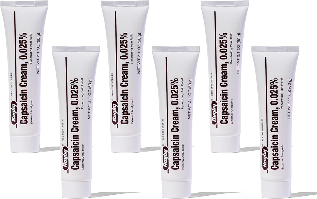 Rugby Capsaicin 0,025% Cream for Penetrating Pain Relief - 2.1 Oz (60g) (6 Pack)