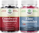 Bundle of Natural Cranberry Gummies for Women and Men and Extra Strength Zinc for Adults - Extra Strength Delicious Antioxidant Cranberry Chews - Chewable Zinc Citrate 50mg Inmunity