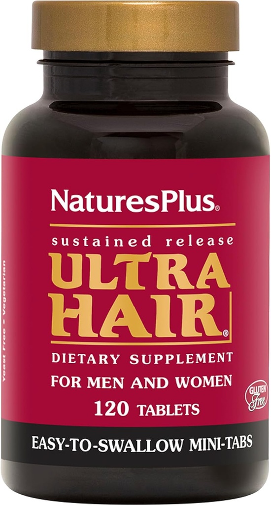 Natures Plus Ultra Hair, Sustained Release - 120 Easy to Swallow Mini Tablets - Natural Hair Growth for Men & Women Supplement - Longer, Thicker Hair - Vegetarian, Gluten-Free - 30 Servings