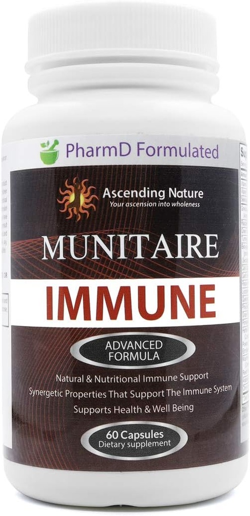 Munitaire Immune Advanced Formula – Natural & Nutritional Immune Support ← Vitaminas C &amp; E Fortalece la inmunidad, apoya la salud y el bienestar siendo voca Immune Defense (60 Capsules)